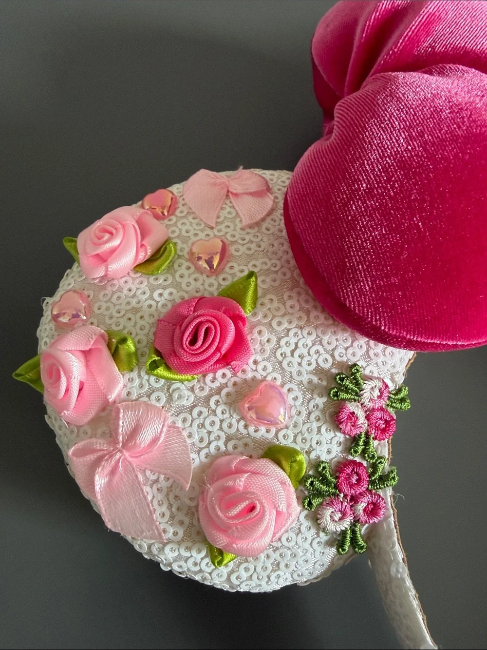 Disney Minnie Mouse Pink Bow Sequin Embellished Rose Flowers Ears Headband